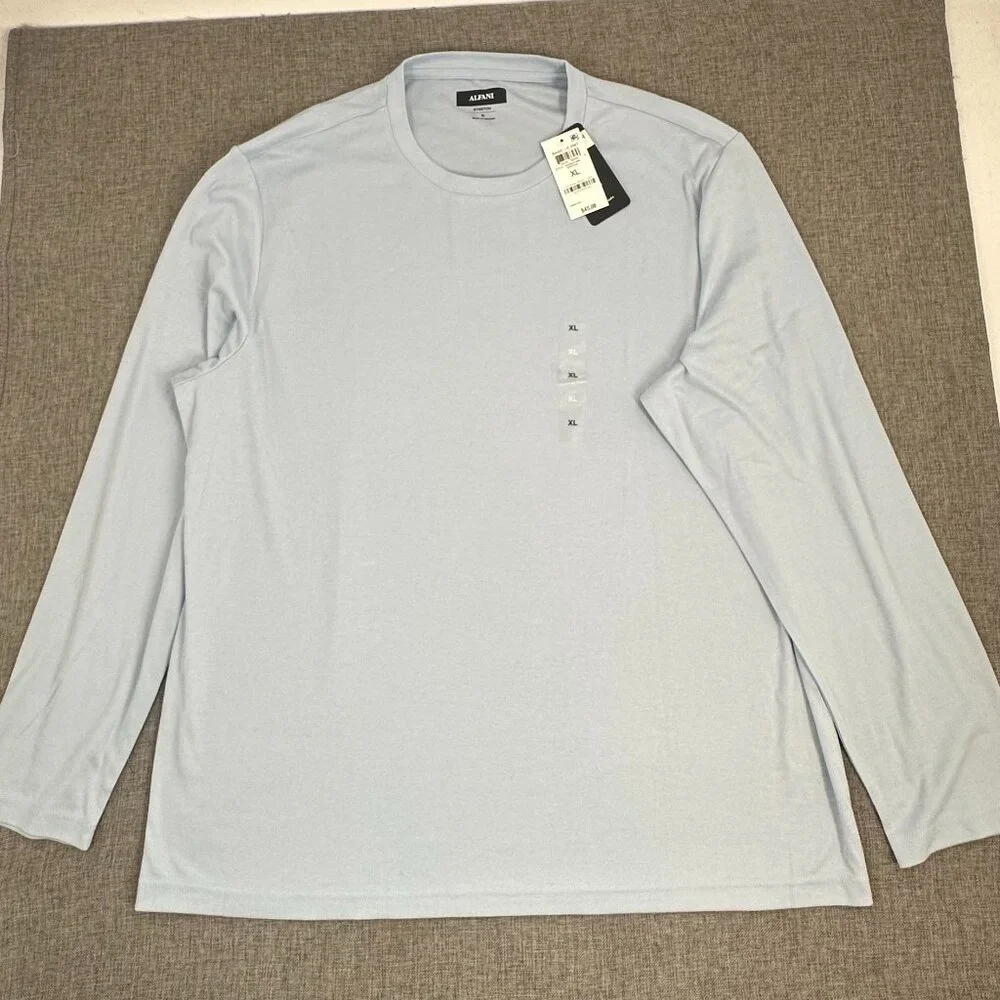NEW! Mens Alfani Casual Shirt Long Sleeves XL $45 Blue Rayon, Polyester, Spandex
